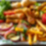 A variety of crispy air-fried vegetables arranged beautifully.