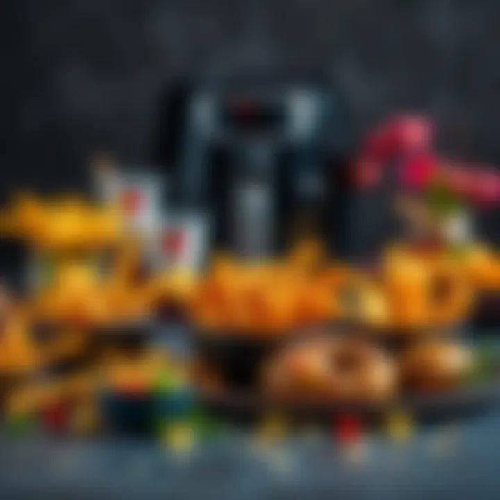 A variety of airfryer snacks arranged aesthetically