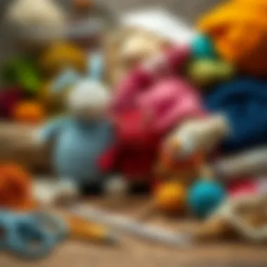 Artistic display of amigurumi materials and tools