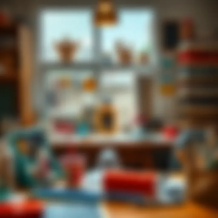 An artistic workspace filled with various tools and materials