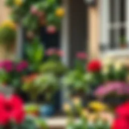 A balcony transformed into a lush garden with various plants and flowers.