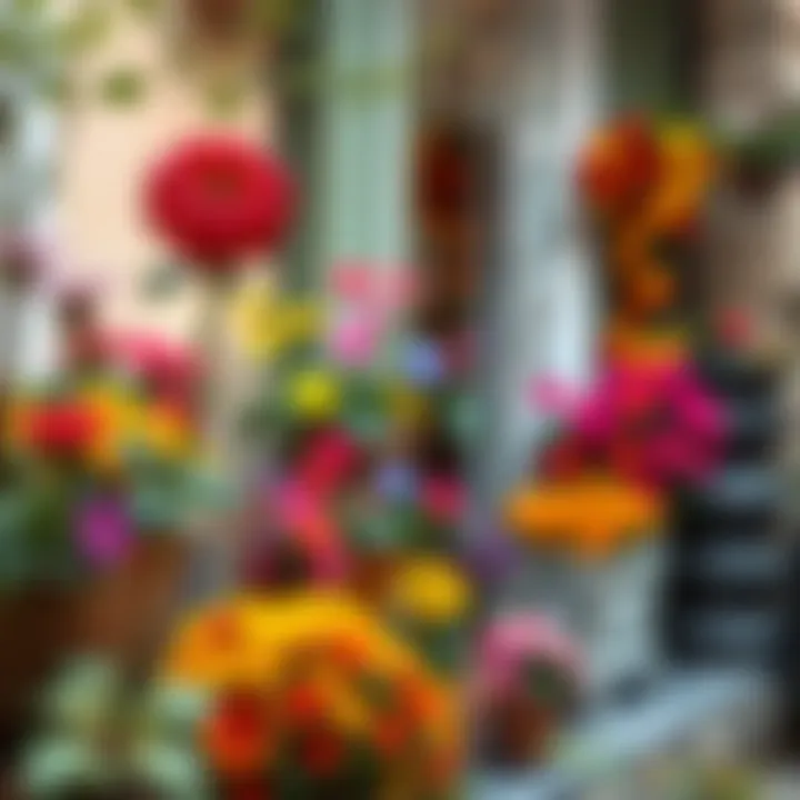 Vibrant Balcony Garden with Colorful Flowers and Artistic Touches Vibrant balcony garden with colorful flowers and artistic touches