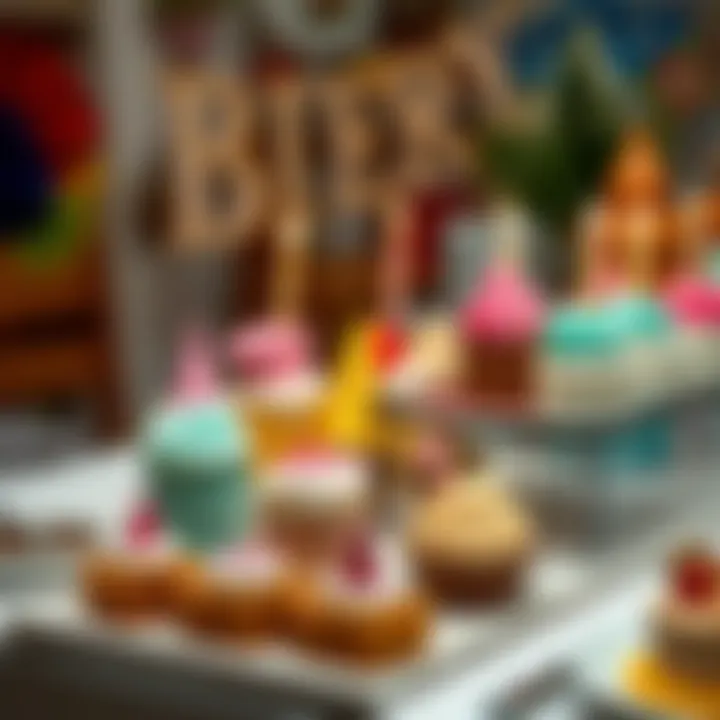 A creative dessert display featuring themed birthday treats