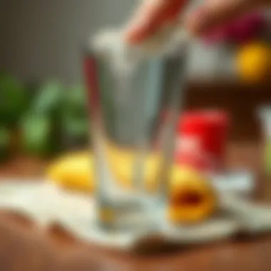 A close-up of a glass being cleaned