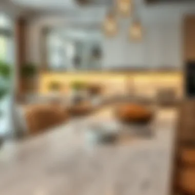 Chic Dining Space Featuring Çimstone Countertop Çimstone wood-look granite used in a stylish dining area