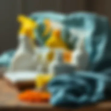 Cleaning supplies arranged for fabric care