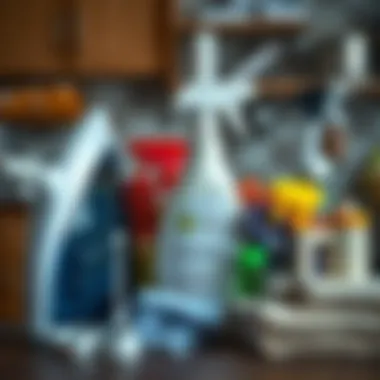 Cleaning supplies arranged neatly for iron maintenance