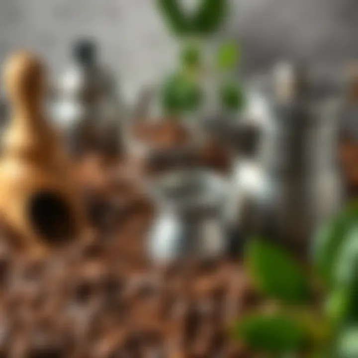 A collection of coffee beans and brewing tools arranged aesthetically.