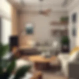 A creatively designed corner living space featuring modern furniture and stylish decor.