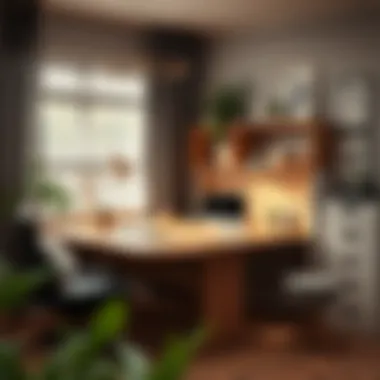 Beautifully Arranged Corner Office Setup A beautifully arranged corner office setup with ergonomic furniture and decorative accents.