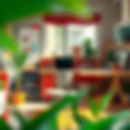 A vibrant creative workspace featuring a mix of colors and textures