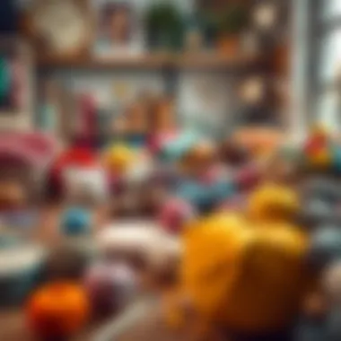 Inspiration from a Creative Crochet Workspace An inspiring setup of a crochet workspace filled with colorful skeins and creative projects.