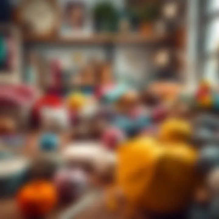 Inspiration from a Creative Crochet Workspace An inspiring setup of a crochet workspace filled with colorful skeins and creative projects.