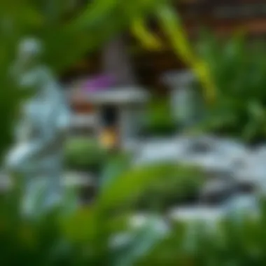 Enhancing Charm with Decorative Elements Decorative garden elements such as stones, sculptures, and lights enhancing the garden's charm.