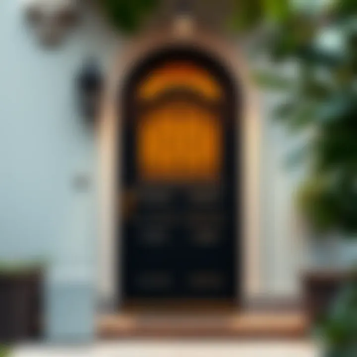 Chic black iron door illustrating modern minimalism.