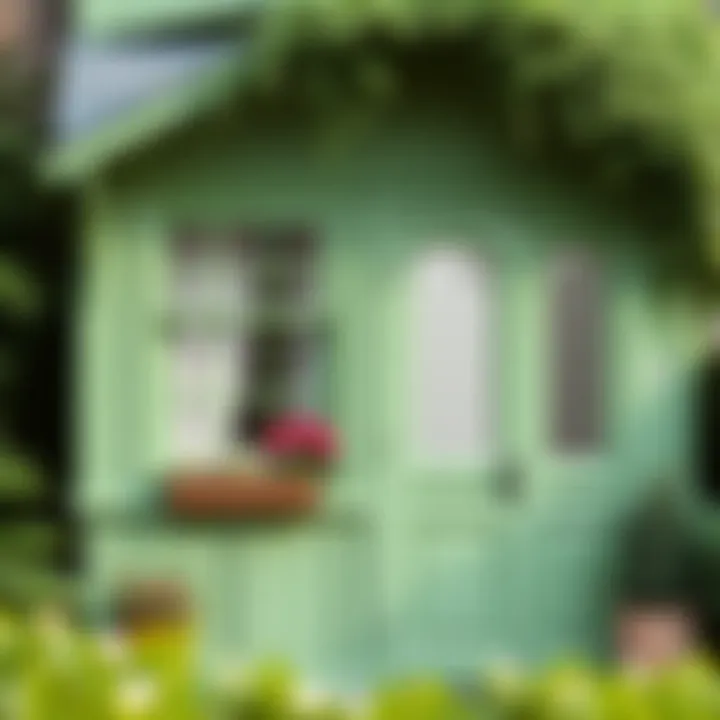 Serene Green Facade A serene green facade showcasing various shades