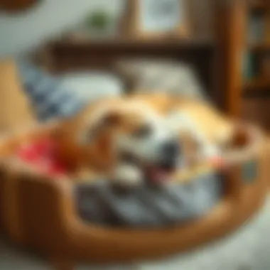 A Happy Dog Enjoying Its New Bed Happy dog resting on a beautifully crafted bed