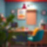 Aesthetic home office setup with vibrant colors