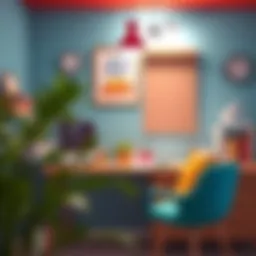 Aesthetic home office setup with vibrant colors