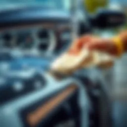 Close-up of a car being washed with soap and water
