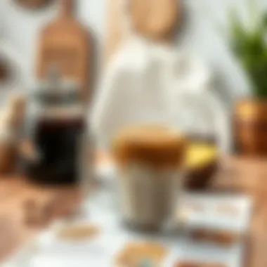 Illustration of Innovative Coffee Recipes Innovative coffee recipes illustrated on a wooden table