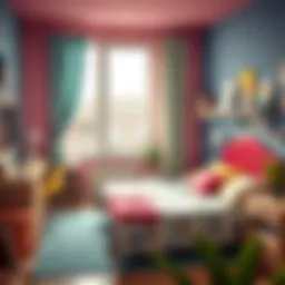 A vibrant teenage bedroom showcasing a mix of colors and unique decor