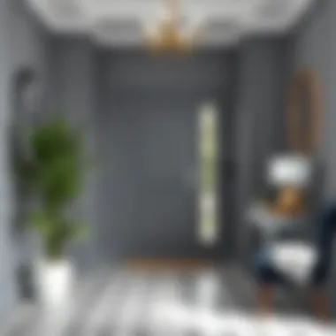 Elegant entryway showcasing grey walls and a contrasting door