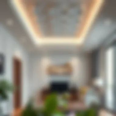 Stylish multi-level gypsum ceiling adding depth to a room