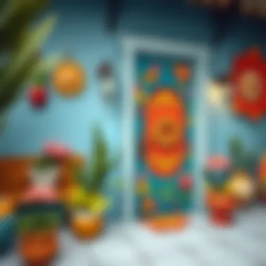 A beautifully crafted door decoration showcasing vibrant colors and unique patterns