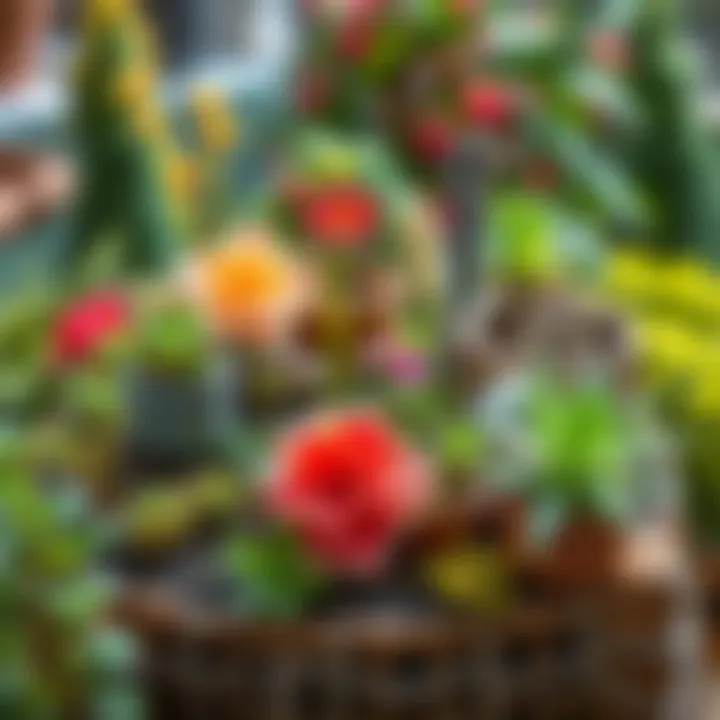 Creative Hobby Garden Arrangement A beautifully arranged hobby garden with diverse plants and decorative elements.