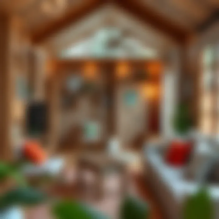 Interior of a wooden home with harmonious color combinations