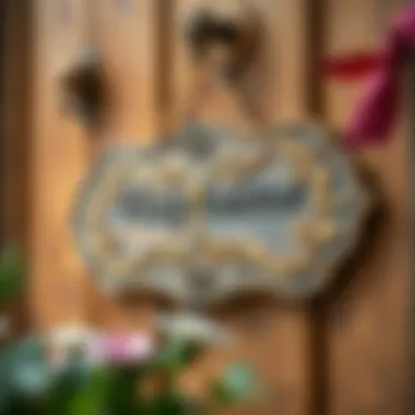 A close-up of intricate details in a handmade door sign, showcasing artistic flair