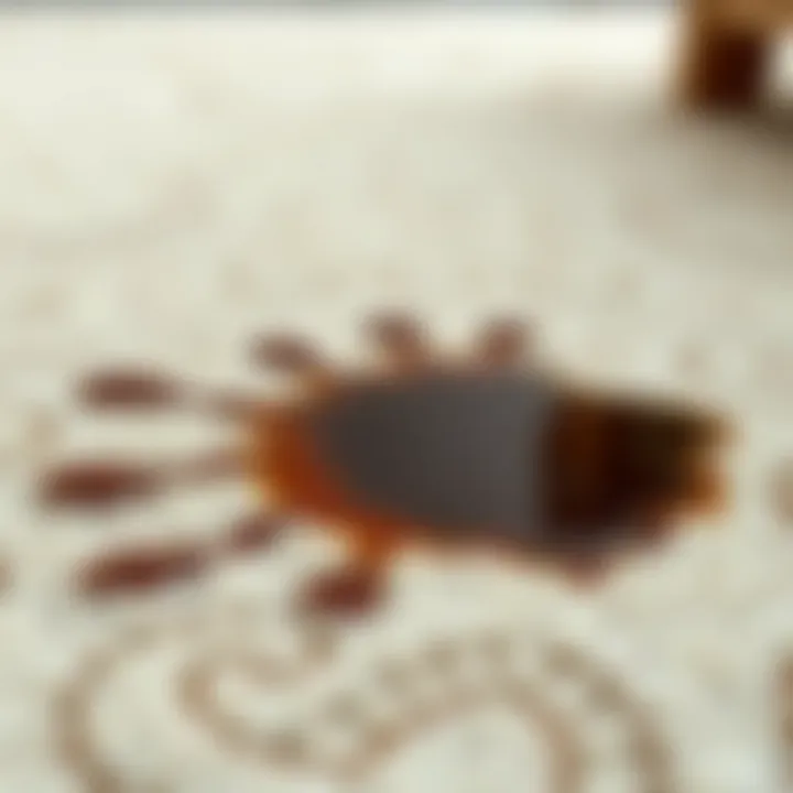 A close-up view of a coffee stain on a carpet