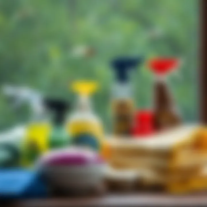 Cleaning supplies arranged for insect screen maintenance