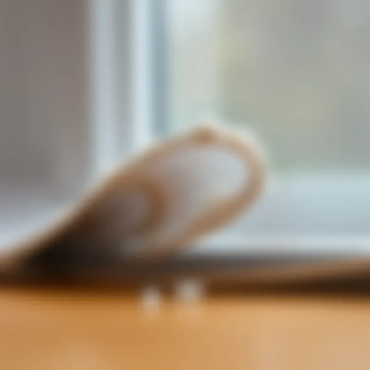 Close-up view of a folded insect screen with dust buildup