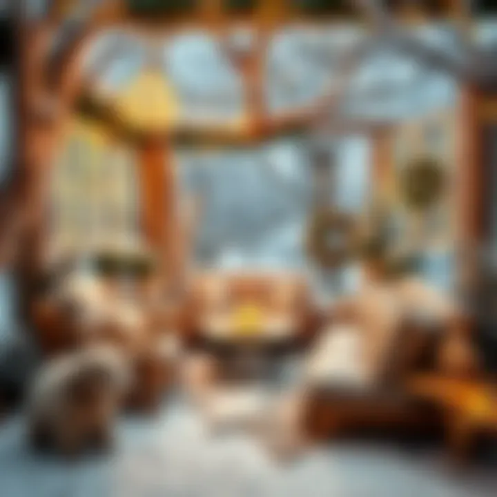 Cozy seating area in a winter garden with warm lighting