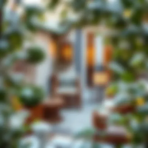 A beautifully designed winter garden with a blend of plants and furnishings