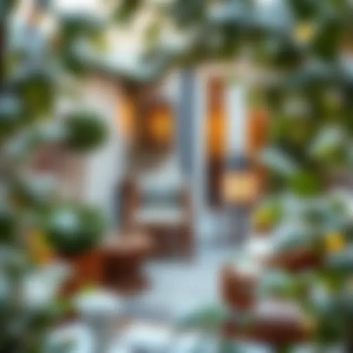 A beautifully designed winter garden with a blend of plants and furnishings