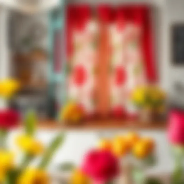 Brightly colored kitchen curtains adding a cheerful touch to the space
