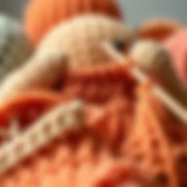 Close-up of knitting techniques used in amigurumi
