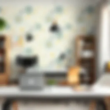 Creative Workspace with Unique Wallpaper Patterns Creative workspace featuring unique Koçtaş wallpaper patterns for inspiration