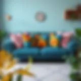 A beautifully cleaned sofa with vibrant cushions