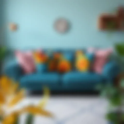 A beautifully cleaned sofa with vibrant cushions