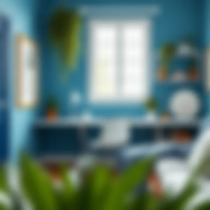 Lush blue wall creating a serene home office vibe