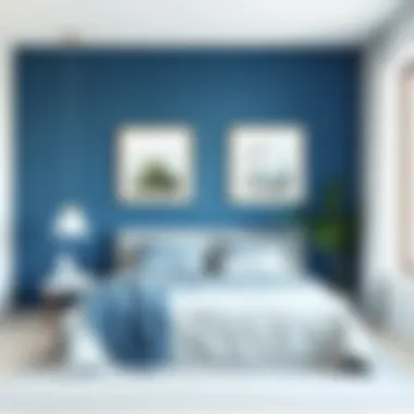 Elegant blue accent wall in a minimalist bedroom