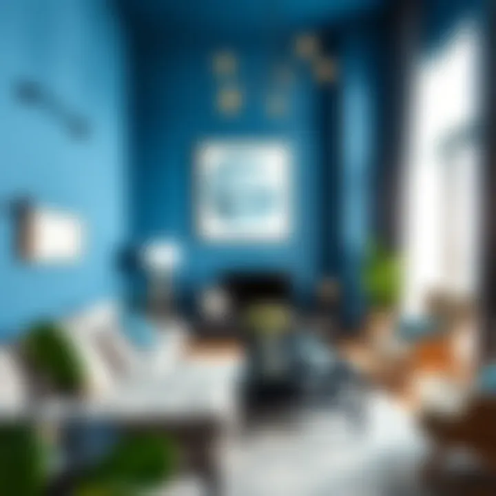 Sophisticated blue wall in a modern living room