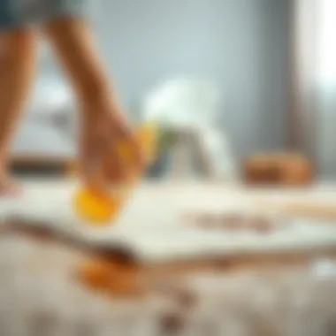 A person applying a cleaning solution on the carpet