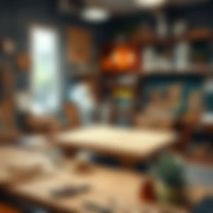 Creative Workspace Creative workspace with various materials for table making.