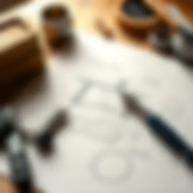 Table Design Sketch Detailed view of a table design sketch and tools.