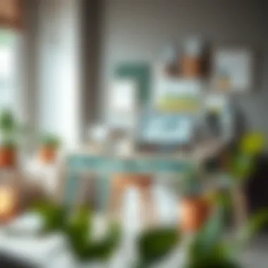 A creative workspace featuring a uniquely designed desk with artistic paintwork.